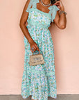 Green Floral Lace Tied Strap Empire Waist Maxi Dress