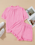 Lorelei Half Zip Puff Sleeve Top and Ruffled Shorts Set