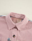 Plaid Corduroy Patchwork Pocketed Shacket