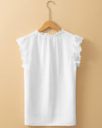 Amani Embroidered Ruffle Trim Textured Blouse