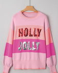 Christmas HOLLY JOLLY Sequin Colorblock Crewneck Sweater
