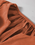Corduroy Pleated Scallop Neck 3/4 Sleeve Mini Dress
