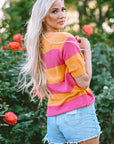 Henley Stripe Color Block Knitted T-shirt Sweater