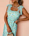 Green Floral Lace Tied Strap Empire Waist Maxi Dress