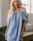Camryn Bubble Sleeve Square Neck Denim Babydoll Dress
