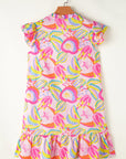 Abstract Floral Ruffle Buttoned Dress