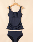 Ribbed Scoop Neck Ruched Tankini