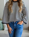 Stripe Lace Trim 3/4 Sleeve Top