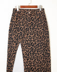 Leopard Denim Frayed Hem Midi Skirt