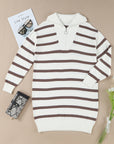 Iris Striped Zip Collared Loose Sweater Mini Dress