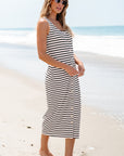 Denver Striped Print Sleeveless Buttoned Maxi Dress