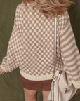 Stripe Checker Balloon Sleeve Sweater