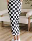 Checker Side Slit High Waist Midi Skirt