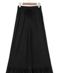 Solid Ruffle Wide Leg High Waist Pants