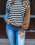 Stripe Colorblock Sleeve Ribbed Trim Sweater