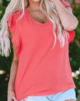 Janelle V Neck Ruffle Sleeve Loose Top