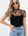 Ensley Sheer Mesh Short Sleeve Blouse