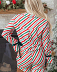 Christmas Stripe Velvet Bow Cuffs Pajama Set