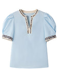 Leopard Contrast Puff Sleeve Blouse