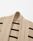 Stripe Shawl Neck Pocketed Open Cardigan