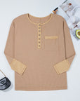 Blake Waffle Textured Tunic Henley Top with Slits