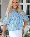 Kinley Floral Shirred Yoke Split Neck Blouse