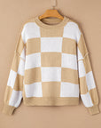 Checker Bishop Sleeve Sweater