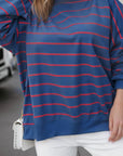 Stripe Overlap Drop Shoulder Pullover Sweatshirt