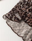 Leopard Sheer Mesh V-Neck Lace-up Top