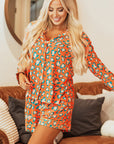 Leopard Long Sleeve Shirt and Shorts Pajama Set