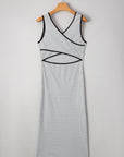 Hana Stripe Criss Cross Slim Fit Midi Dress