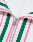 Stripe Contrast Collar Textured Blouse