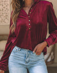 Solid Velvet Button Front Top