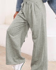 Solid Tied High-Waist Pleated Sweatpants