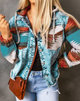 Aztec Denim Frayed Hem Jacket