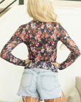 Floral Mesh Sheer Long Sleeve Top