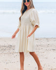 Dania Textured Ruffled Puff Sleeve Loose Dress