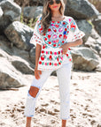 Selene Boho Floral Ruffle Trim Blouse