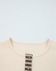 Stripe Plaid Patchwork Waffle Knit Henley Top
