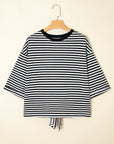 Riley Stripe Bowknot Cutout Back Loose Top