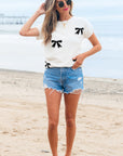 Kya Bow Pattern Knit Short Sleeve Sweater
