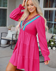 Lyra Crochet V Neck Long Sleeve Mini Dress
