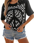 Checker Peace Sign Graphic T-Shirt