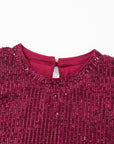 Lenora Glittering Sequin Short Bubble Sleeve Blouse