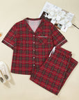 Plus Size Christmas Plaid Shirt and Pants Pajama Set