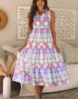 Lottie Floral Print Frilly Neck Sleeveless Tiered Maxi Dress