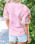 Floral Embroidered Puff Sleeve Blouse