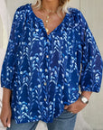 Floral 3/4 Sleeve Notched Neck Blouse