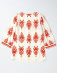 Vintage Geometric Printed V Neck Blouse