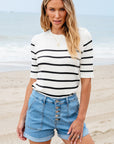 Maisy Striped Half Sleeve Knitted Top